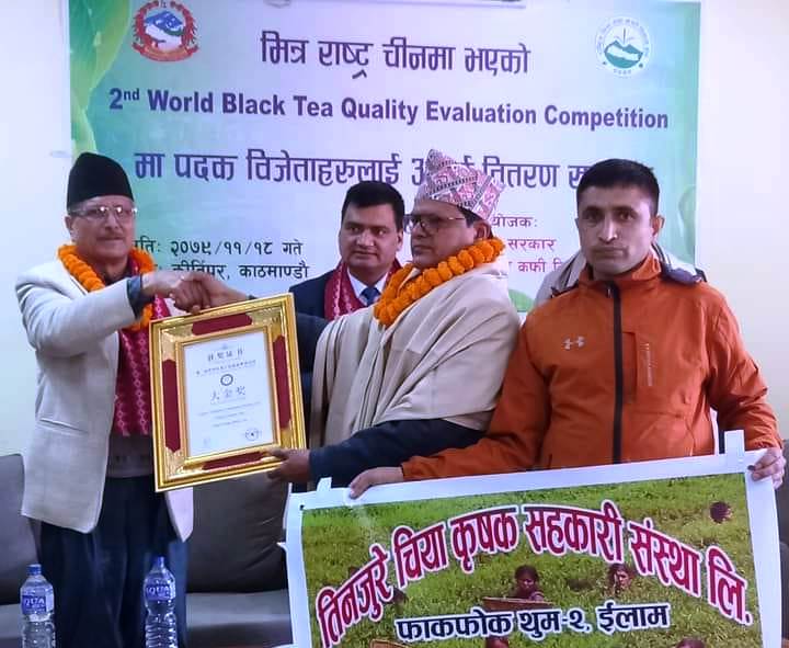 अन्तर्राष्ट्रिय बजारमा नेपाली चियाको गुणस्तर मापदण्डमा इलामका चिया उद्योगको स्वर्णपदक