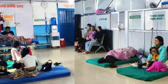 इलाममा बेड अपुग भएपछि भुइँमै राखेर उपचार