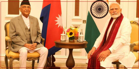 प्रधानमन्त्री ओली र भारतका प्रधानमन्त्री मोदीबिच भेटवार्ता