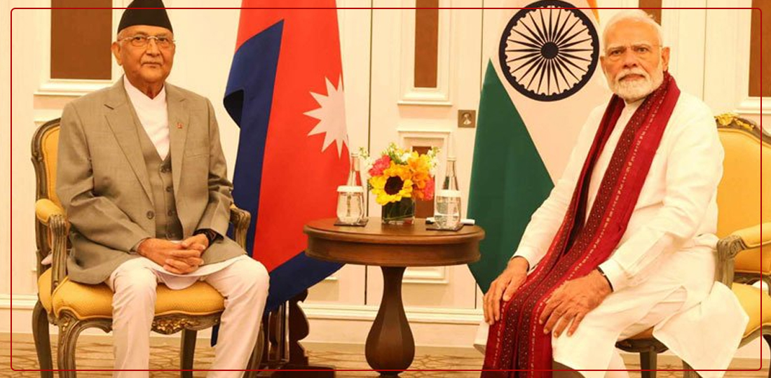 प्रधानमन्त्री ओली र भारतका प्रधानमन्त्री मोदीबिच भेटवार्ता