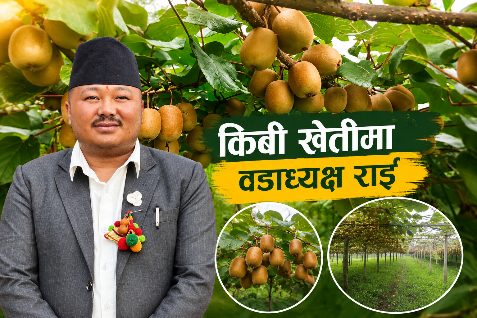 किवी खेतीमा रमाउँदै सन्दकपुर–२ का वडाध्यक्ष सनम राई